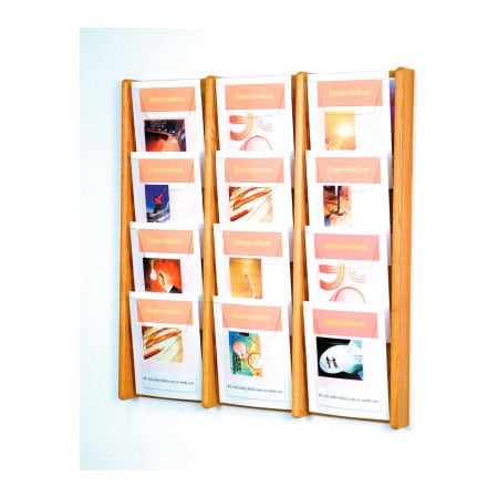 Wooden Mallet 12 Pocket (3Wx4H) Acrylic & Oak Wall Display - Light Oak AC34-12LO